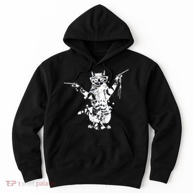 Stencil Graffiti Cat Armed With Guns Hoodie