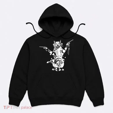 Stencil Graffiti Cat Armed With Guns Hoodie