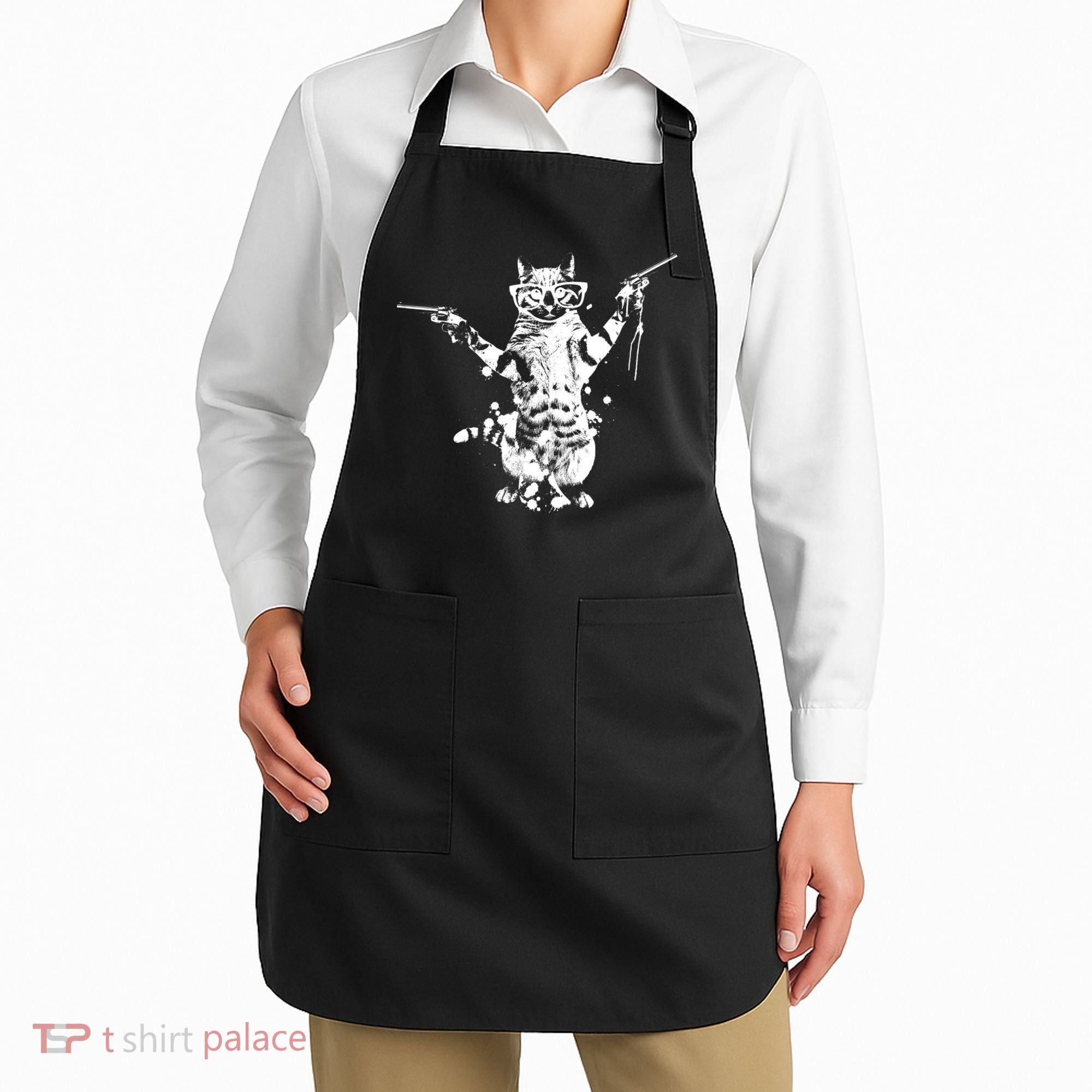 Stencil Graffiti Cat Armed With Guns Apron