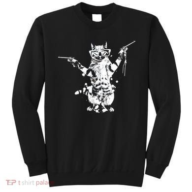 Stencil Graffiti Cat Armed With Guns Sweatshirt
