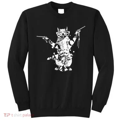Stencil Graffiti Cat Armed With Guns Sweatshirt