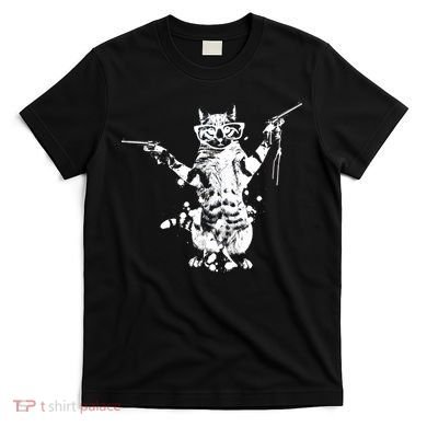 Stencil Graffiti Cat Armed With Guns T-Shirt