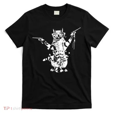 Stencil Graffiti Cat Armed With Guns T-Shirt