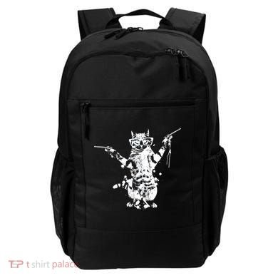 Stencil Graffiti Cat Armed With Guns Backpack