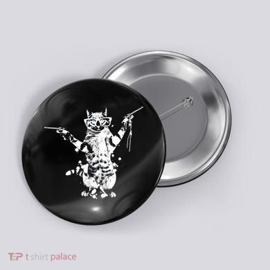 Stencil Graffiti Cat Armed With Guns Button