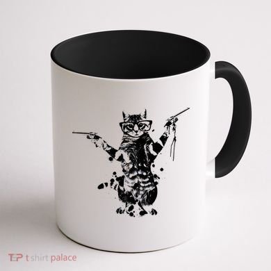 Stencil Graffiti Cat Armed With Guns Coffee Mug back