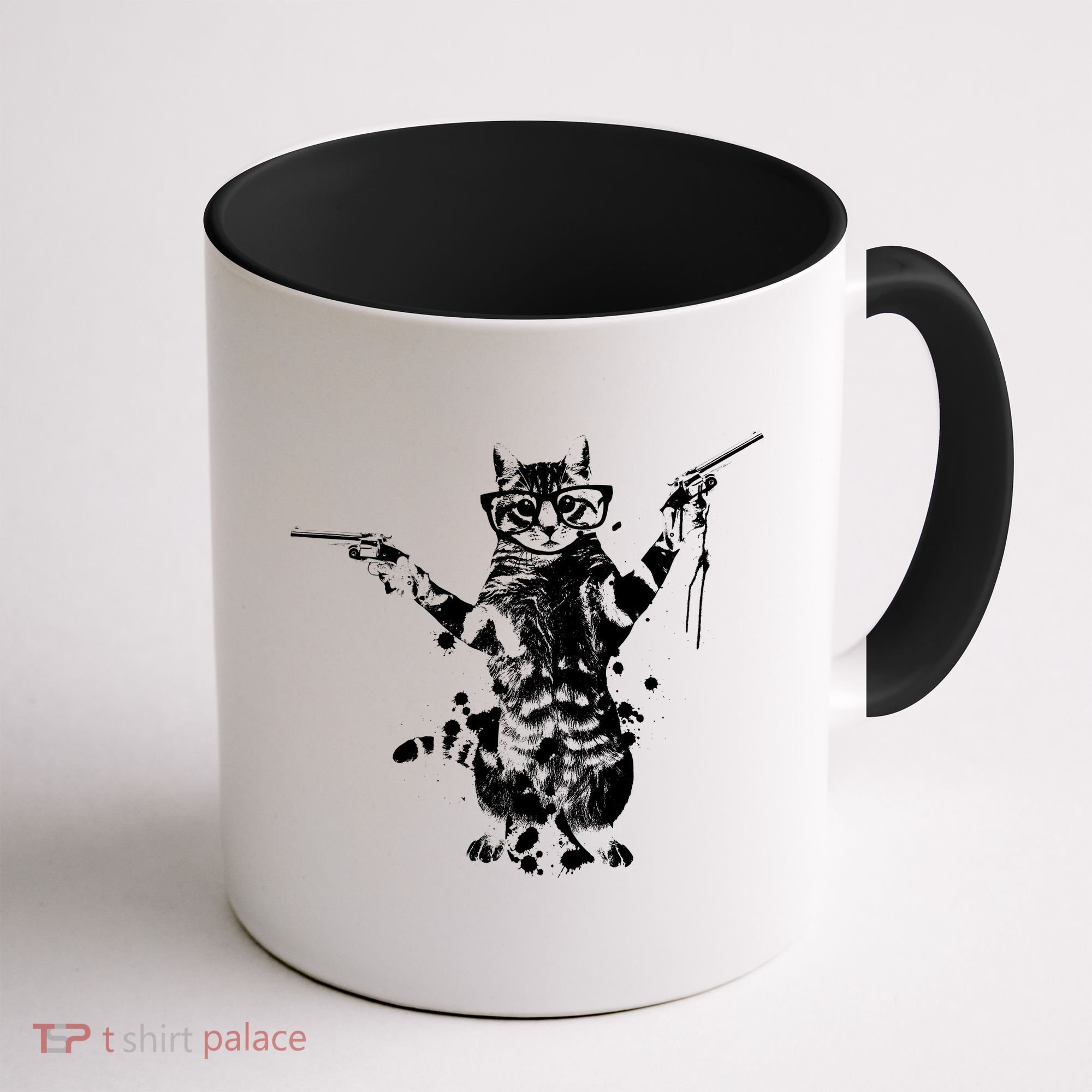 Stencil Graffiti Cat Armed With Guns Coffee Mug
