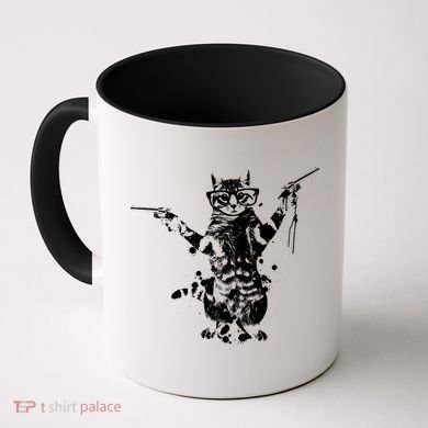 Stencil Graffiti Cat Armed With Guns Coffee Mug