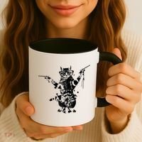 Stencil Graffiti Cat Armed With Guns Coffee Mug thumb 3