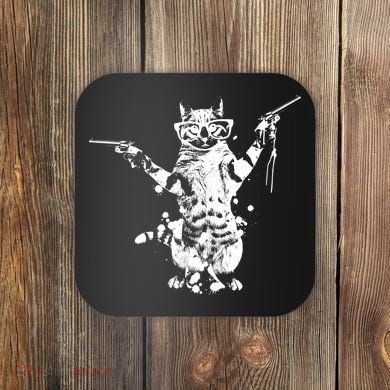 Stencil Graffiti Cat Armed With Guns Coaster
