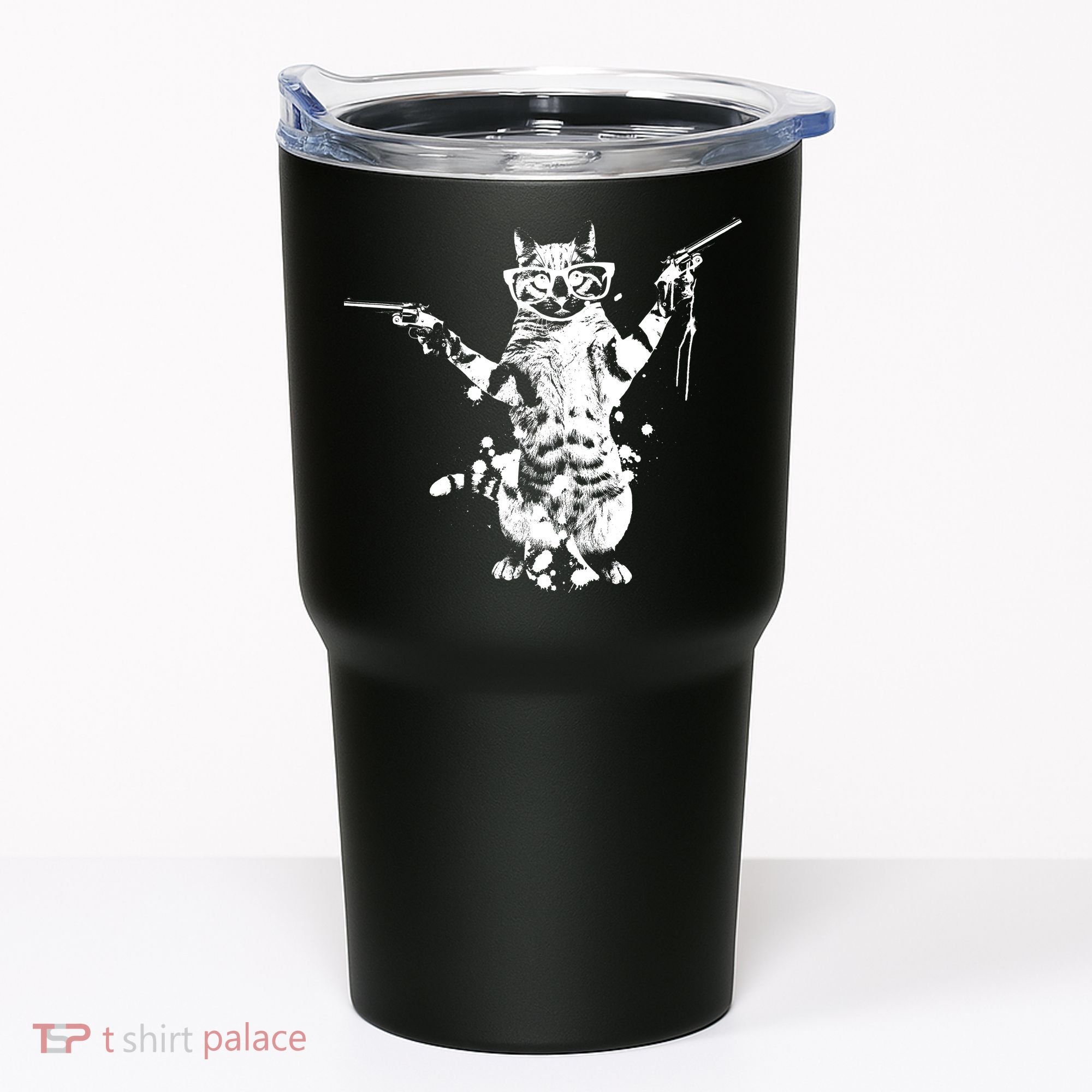 Stencil Graffiti Cat Armed With Guns Tumbler