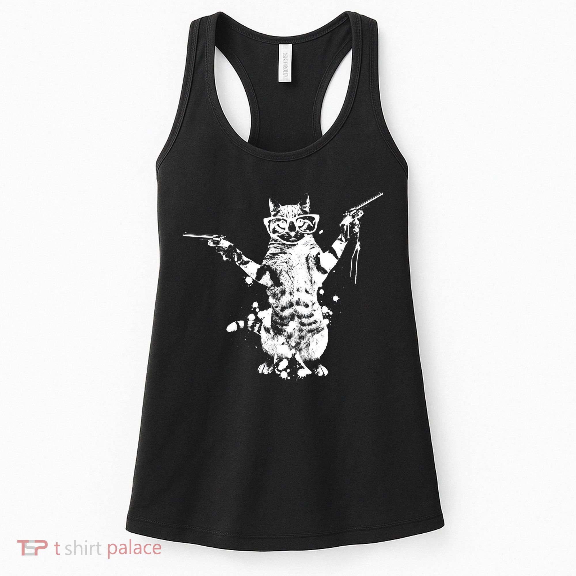 Stencil Graffiti Cat Armed With Guns Women's Tank Top