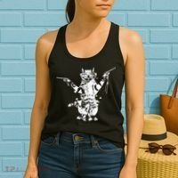 Stencil Graffiti Cat Armed With Guns Women's Tank Top thumb 2