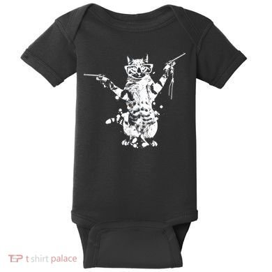 Stencil Graffiti Cat Armed With Guns Baby Bodysuit