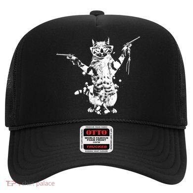 Stencil Graffiti Cat Armed With Guns Hat