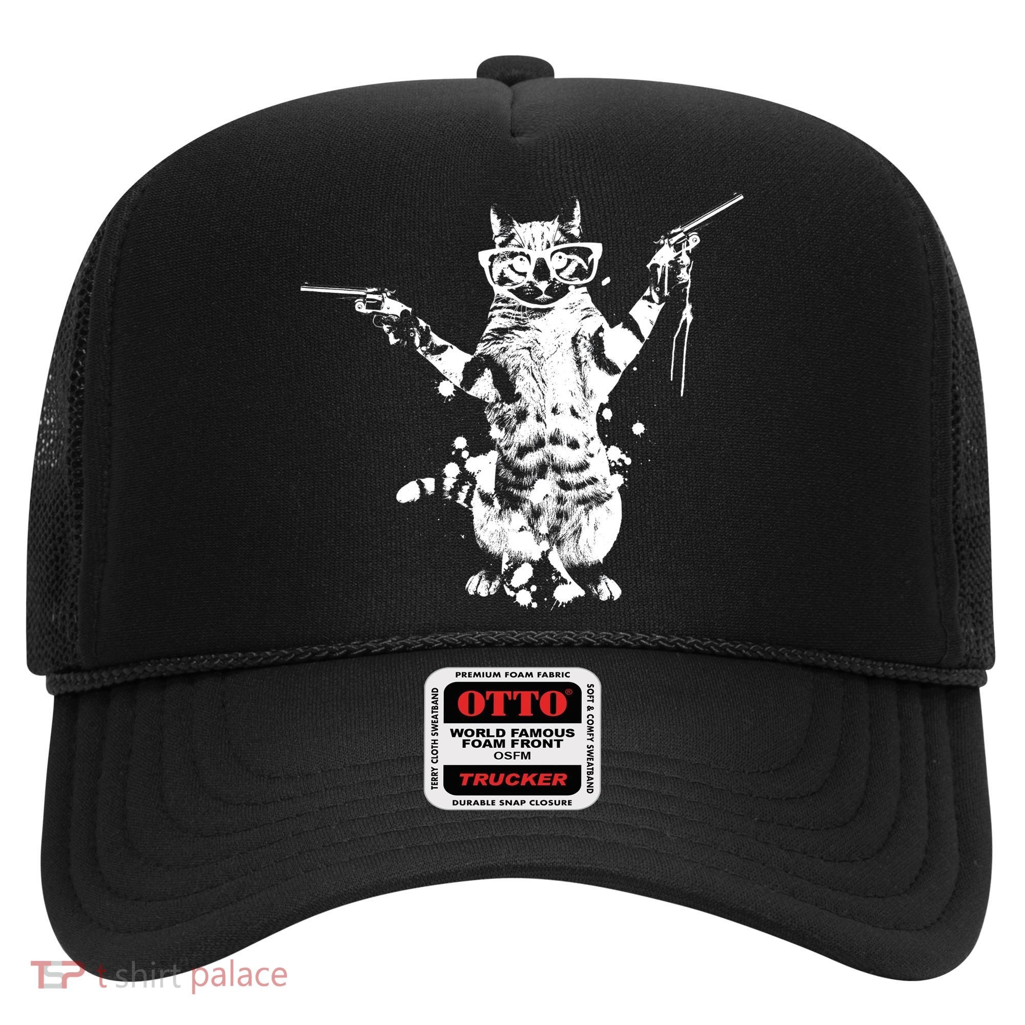 Stencil Graffiti Cat Armed With Guns Hat