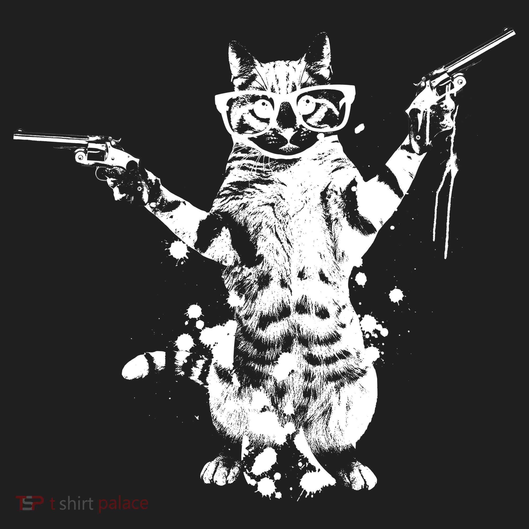 Stencil Graffiti Cat Armed With Guns Hat