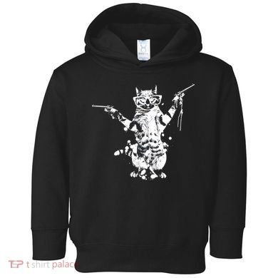 Stencil Graffiti Cat Armed With Guns Toddler Hoodie