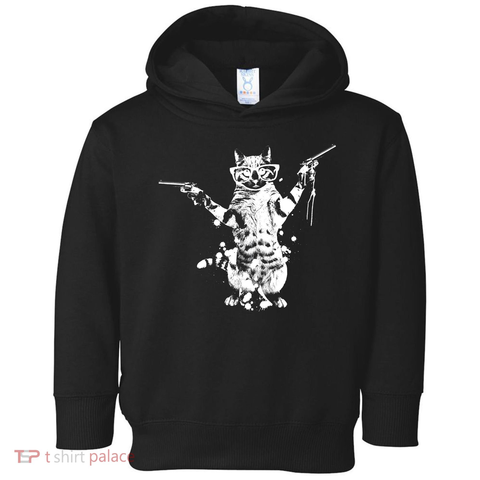 Stencil Graffiti Cat Armed With Guns Toddler Hoodie