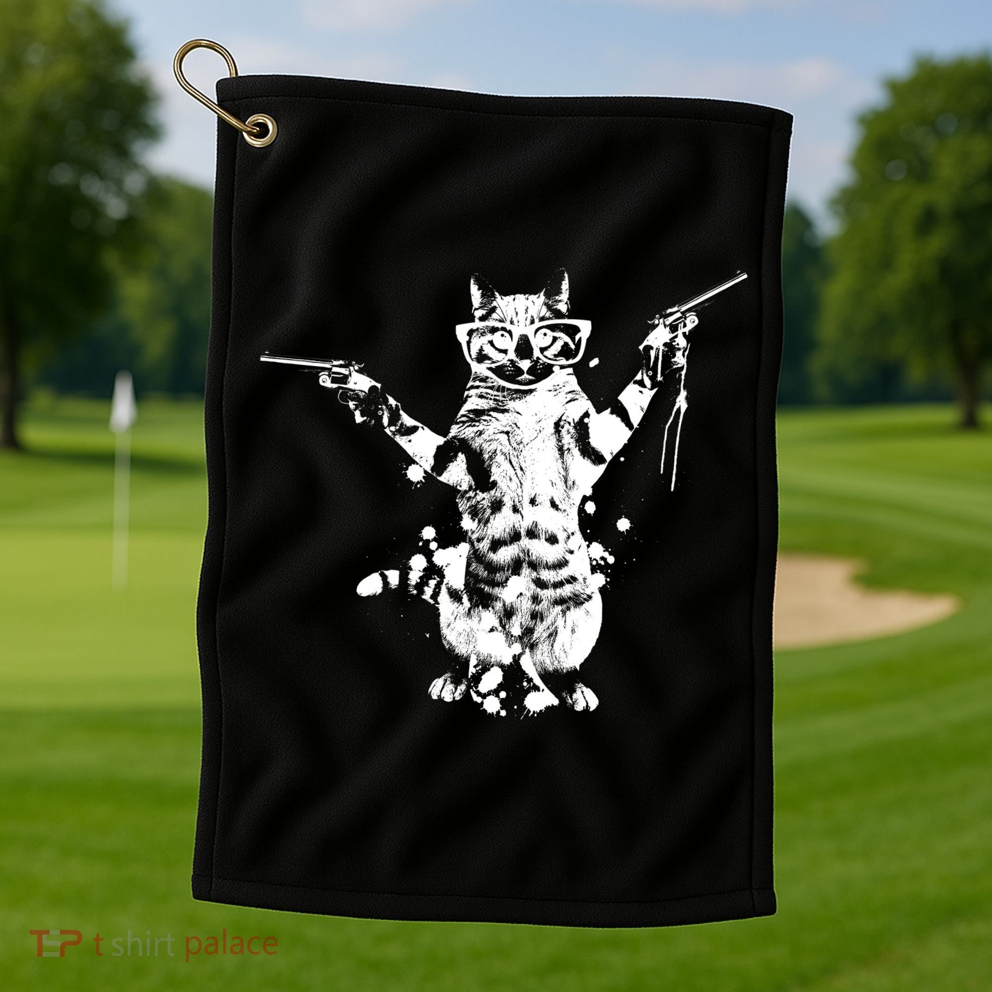Stencil Graffiti Cat Armed With Guns Golf Towel
