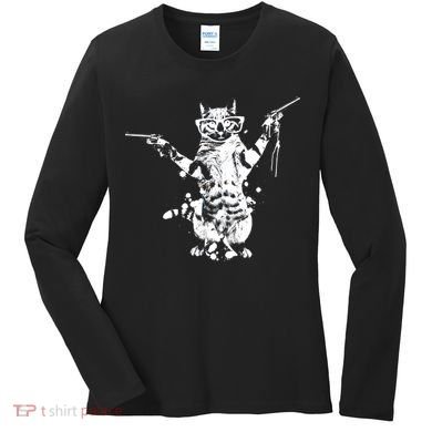 Stencil Graffiti Cat Armed With Guns Women's Long Sleeve Shirt