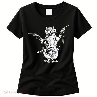 Stencil Graffiti Cat Armed With Guns Women's T-Shirt