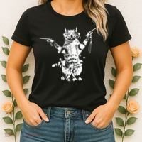 Stencil Graffiti Cat Armed With Guns Women's T-Shirt thumb 2