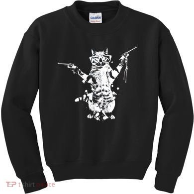 Stencil Graffiti Cat Armed With Guns Kids Sweatshirt