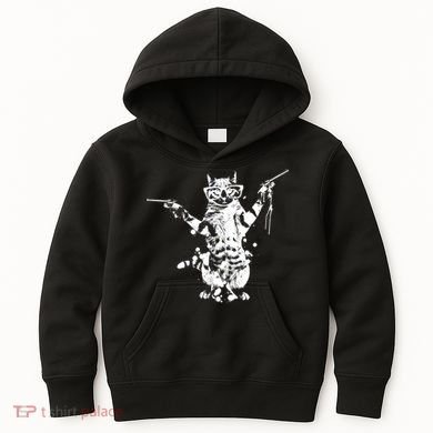 Stencil Graffiti Cat Armed With Guns Kids Hoodie