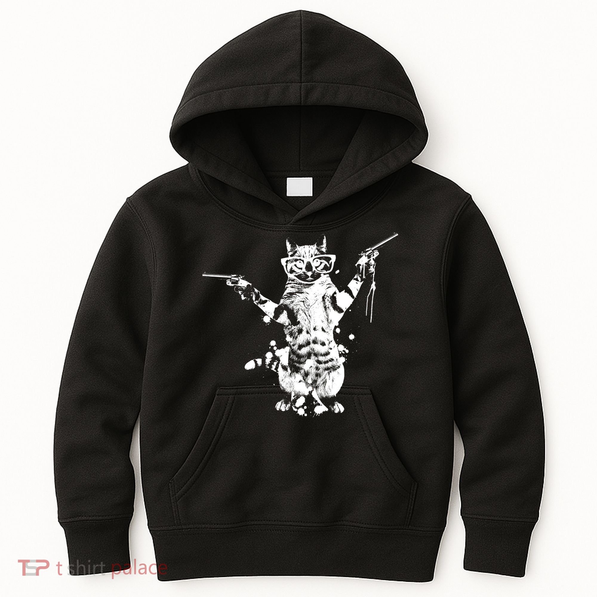 Stencil Graffiti Cat Armed With Guns Kids Hoodie