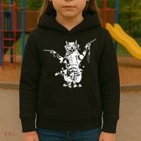 Stencil Graffiti Cat Armed With Guns Kids Hoodie thumb 3