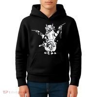 Stencil Graffiti Cat Armed With Guns Kids Hoodie thumb 4