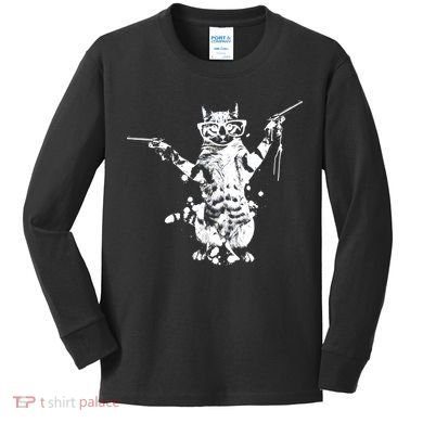 Stencil Graffiti Cat Armed With Guns Kids Long Sleeve Shirt