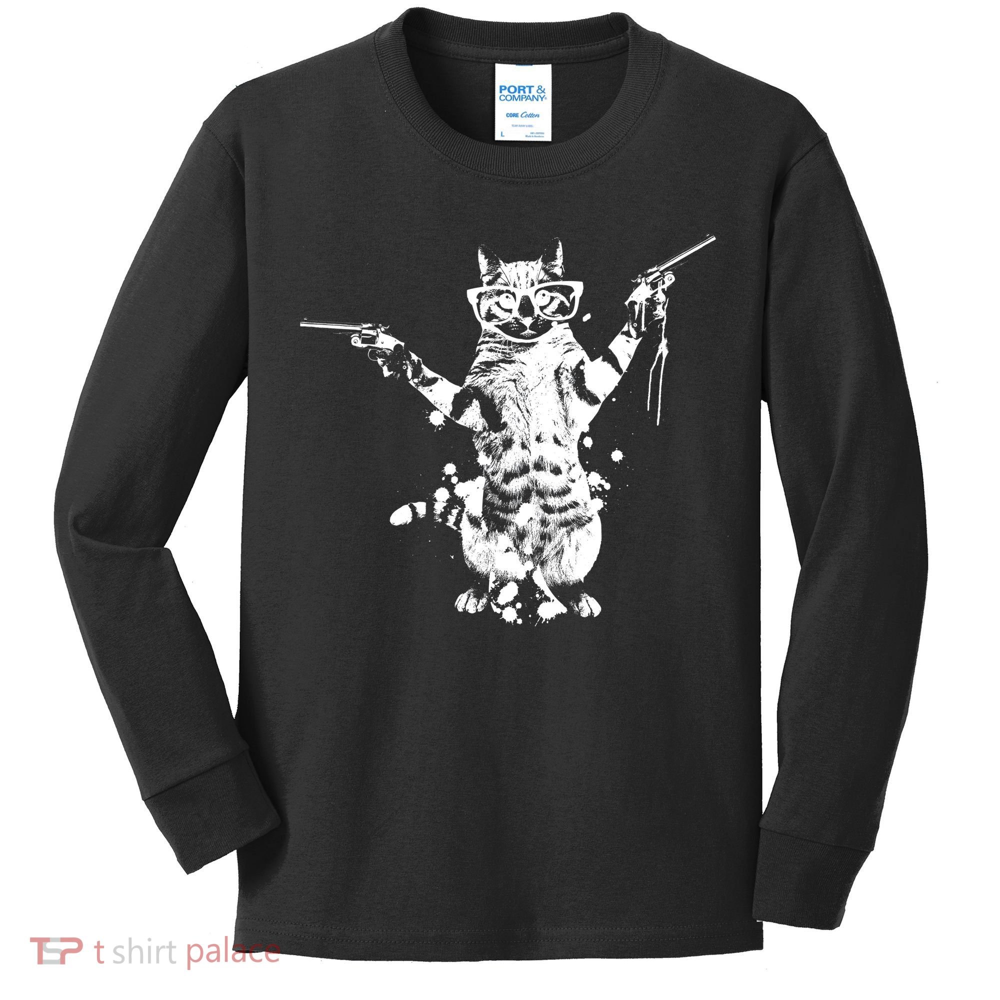 Stencil Graffiti Cat Armed With Guns Kids Long Sleeve Shirt