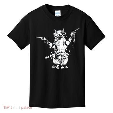 Stencil Graffiti Cat Armed With Guns Kids T-Shirt