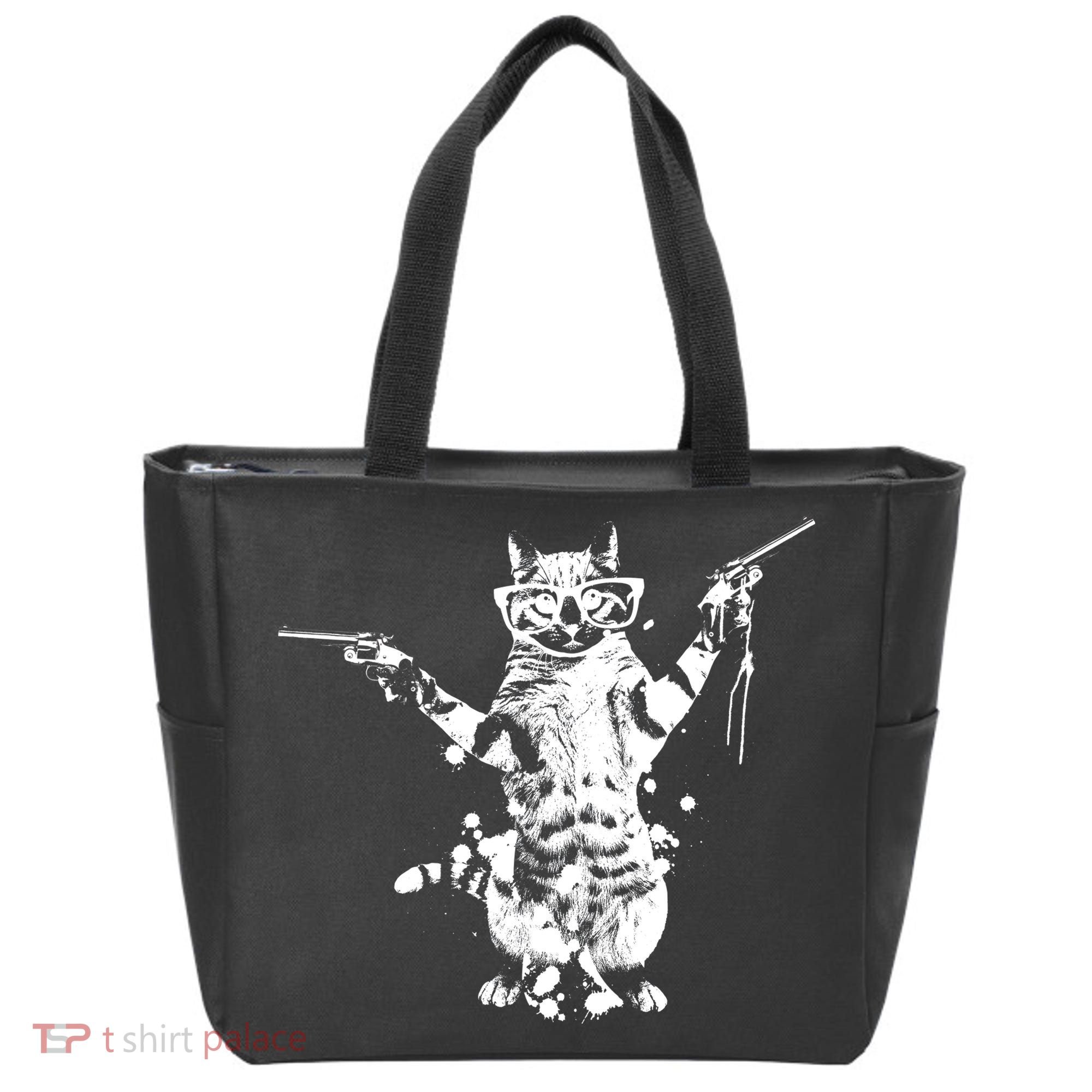 Stencil Graffiti Cat Armed With Guns Tote Bag