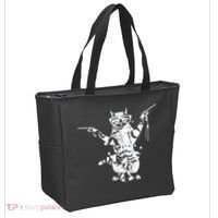 Stencil Graffiti Cat Armed With Guns Tote Bag thumb 2