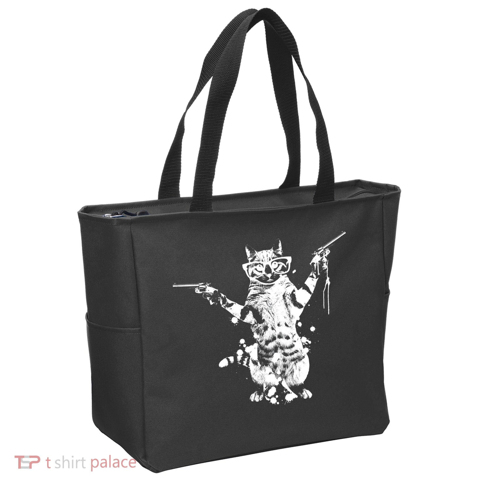 Stencil Graffiti Cat Armed With Guns Tote Bag