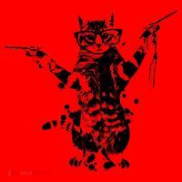 Stencil Graffiti Cat Armed With Guns Santa Hat thumb 1