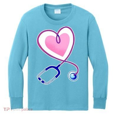 Stethoscope Heart Nursing  Kids Long Sleeve Shirt
