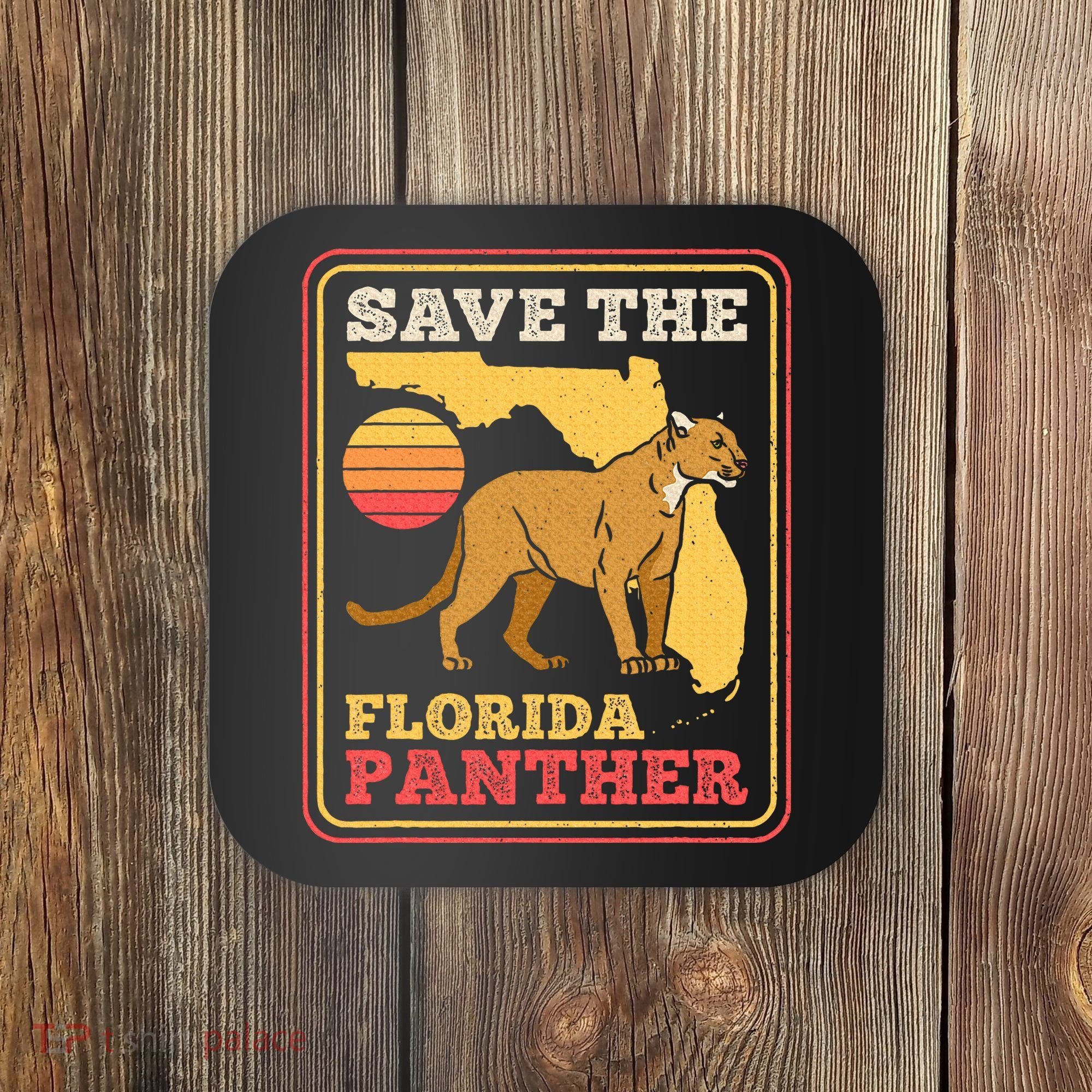 Save The Florida Panther Retro Wildlife Cougar Coaster