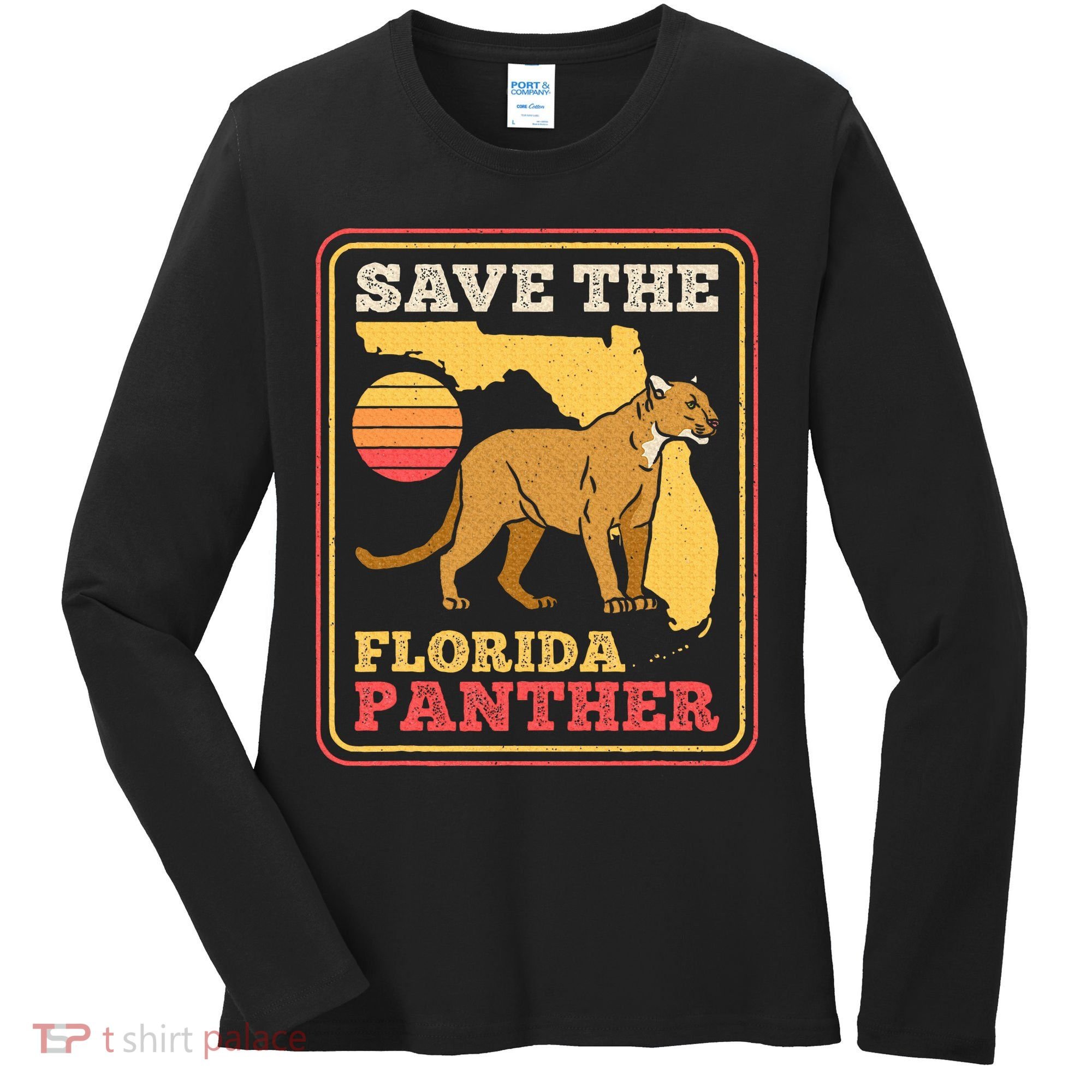 Save The Florida Panther Retro Wildlife Cougar Women's Long Sleeve Shirt