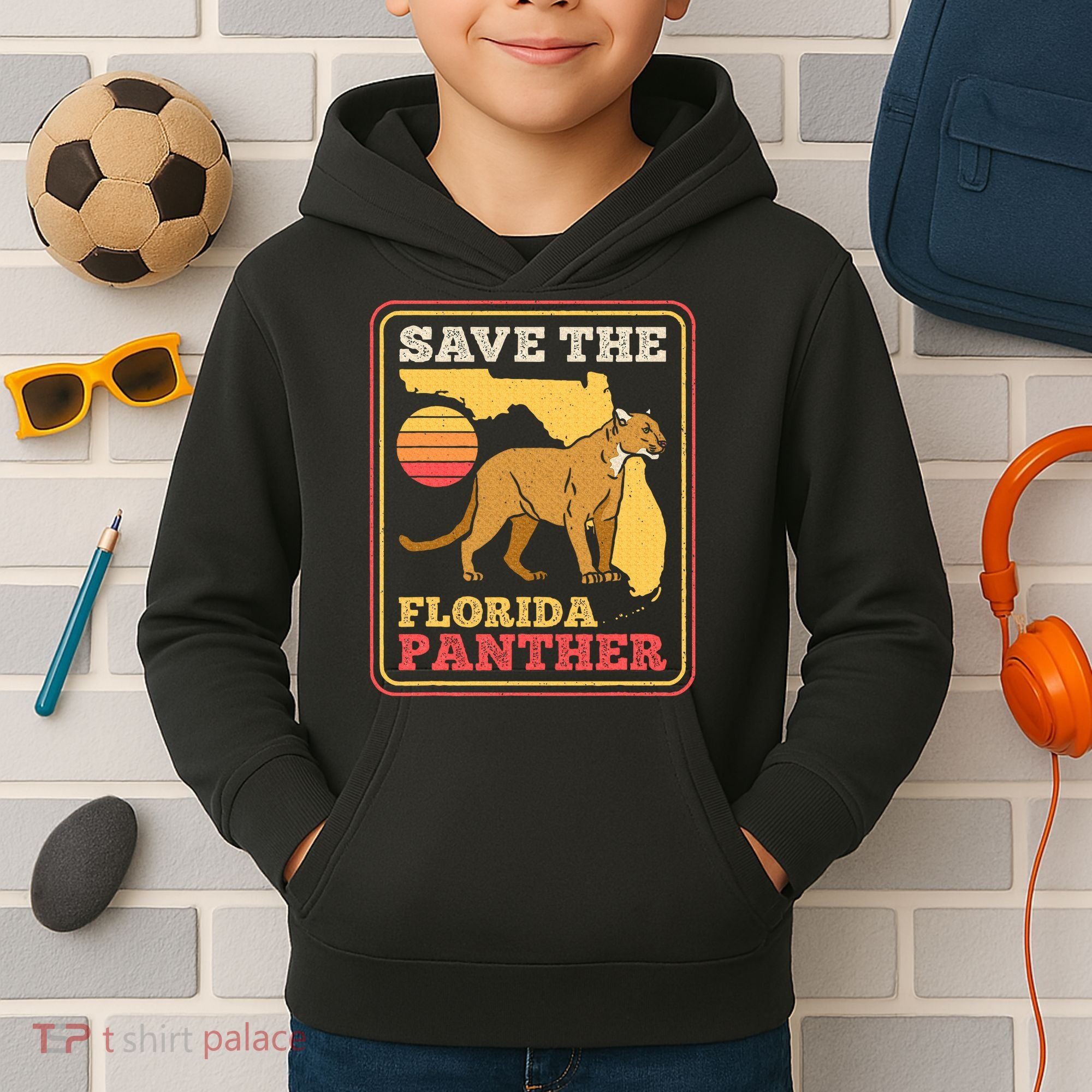 Save The Florida Panther Retro Wildlife Cougar Kids Hoodie