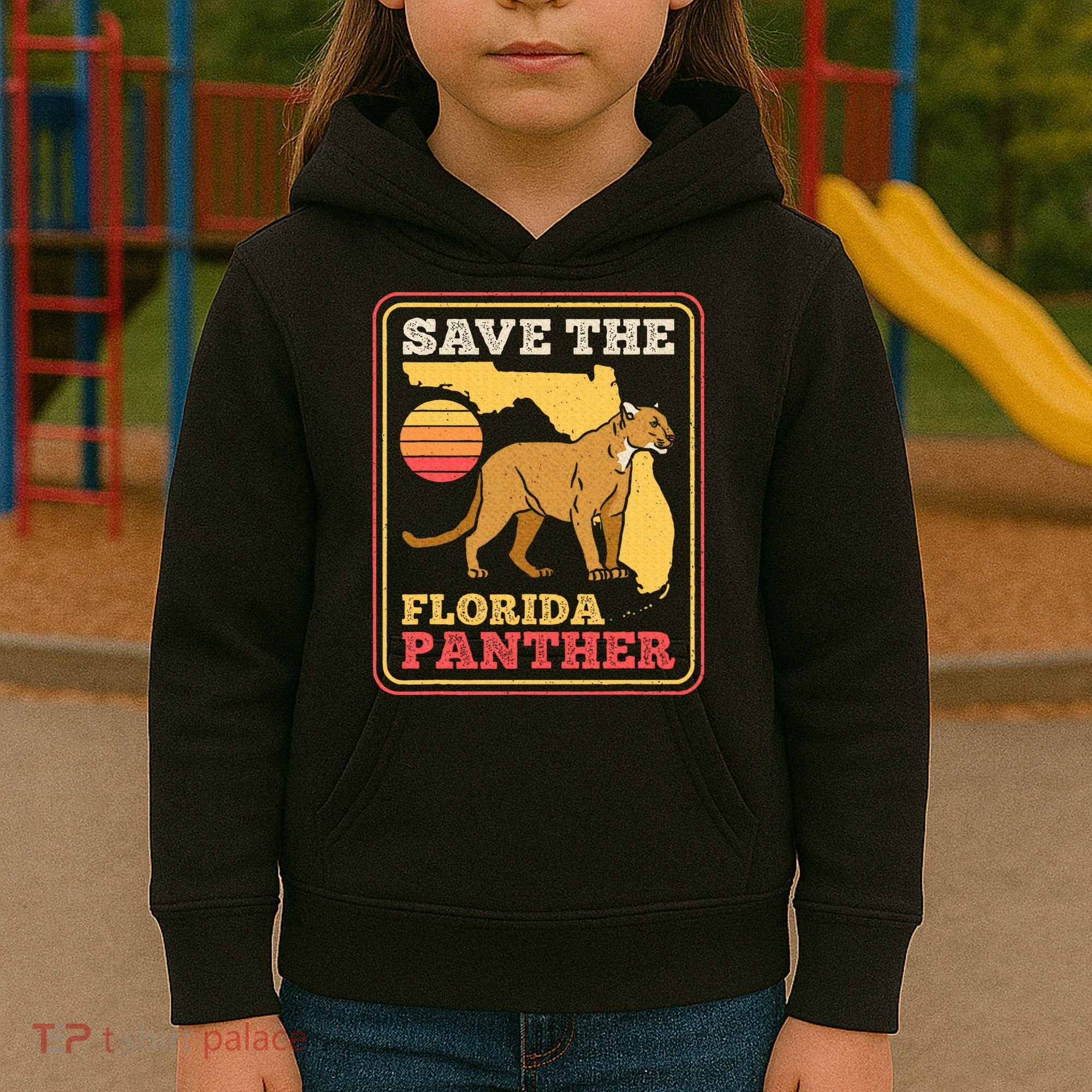 Save The Florida Panther Retro Wildlife Cougar Kids Hoodie
