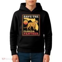 Save The Florida Panther Retro Wildlife Cougar Kids Hoodie thumb 4