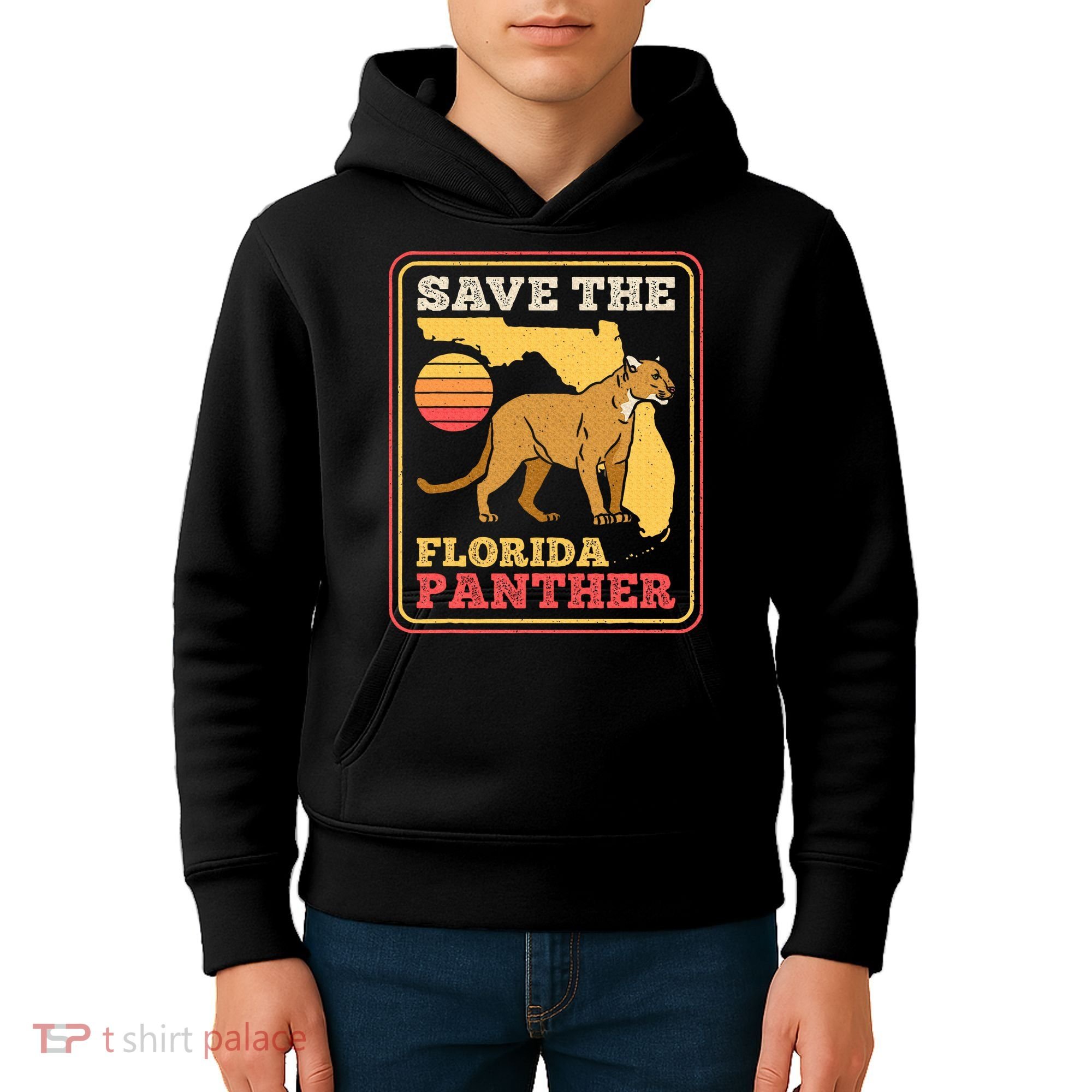 Save The Florida Panther Retro Wildlife Cougar Kids Hoodie