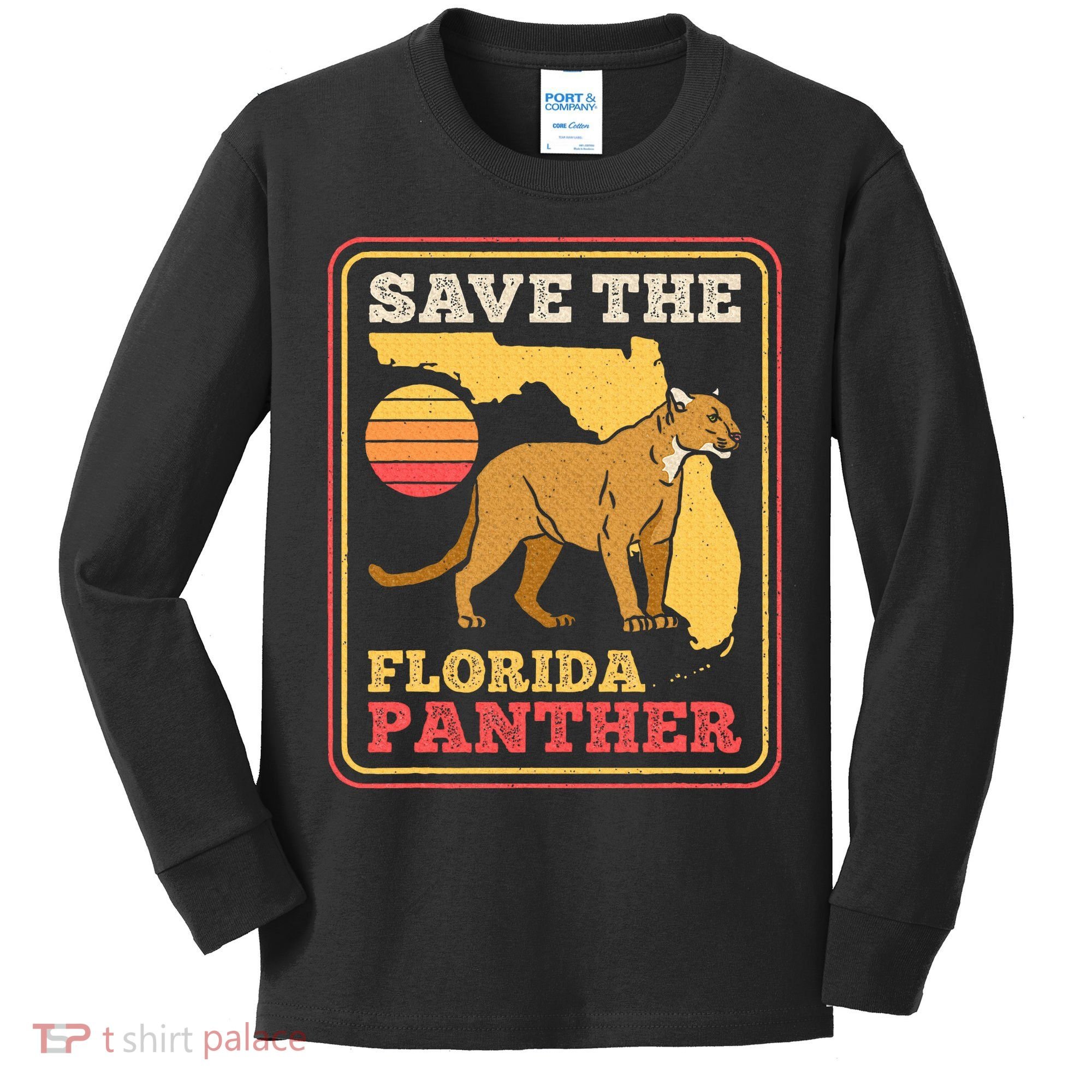 Save The Florida Panther Retro Wildlife Cougar Kids Long Sleeve Shirt