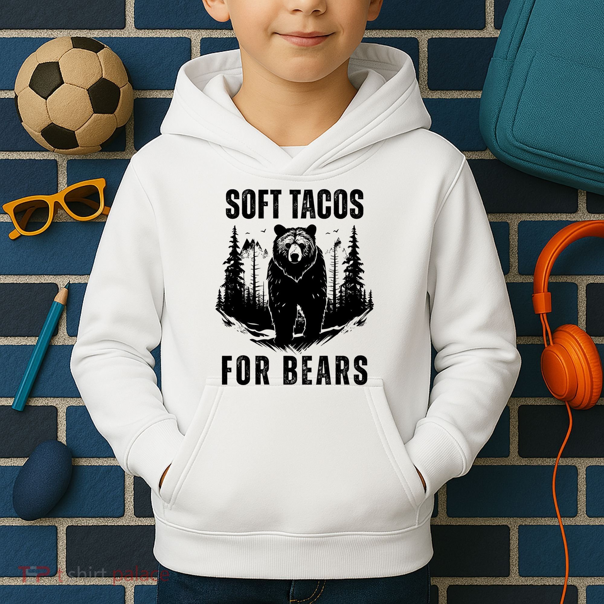 Soft Tacos For Bears Funny Camping Kids Hoodie
