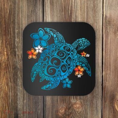 Sea Turtle Floral Tropical Pattern Coaster