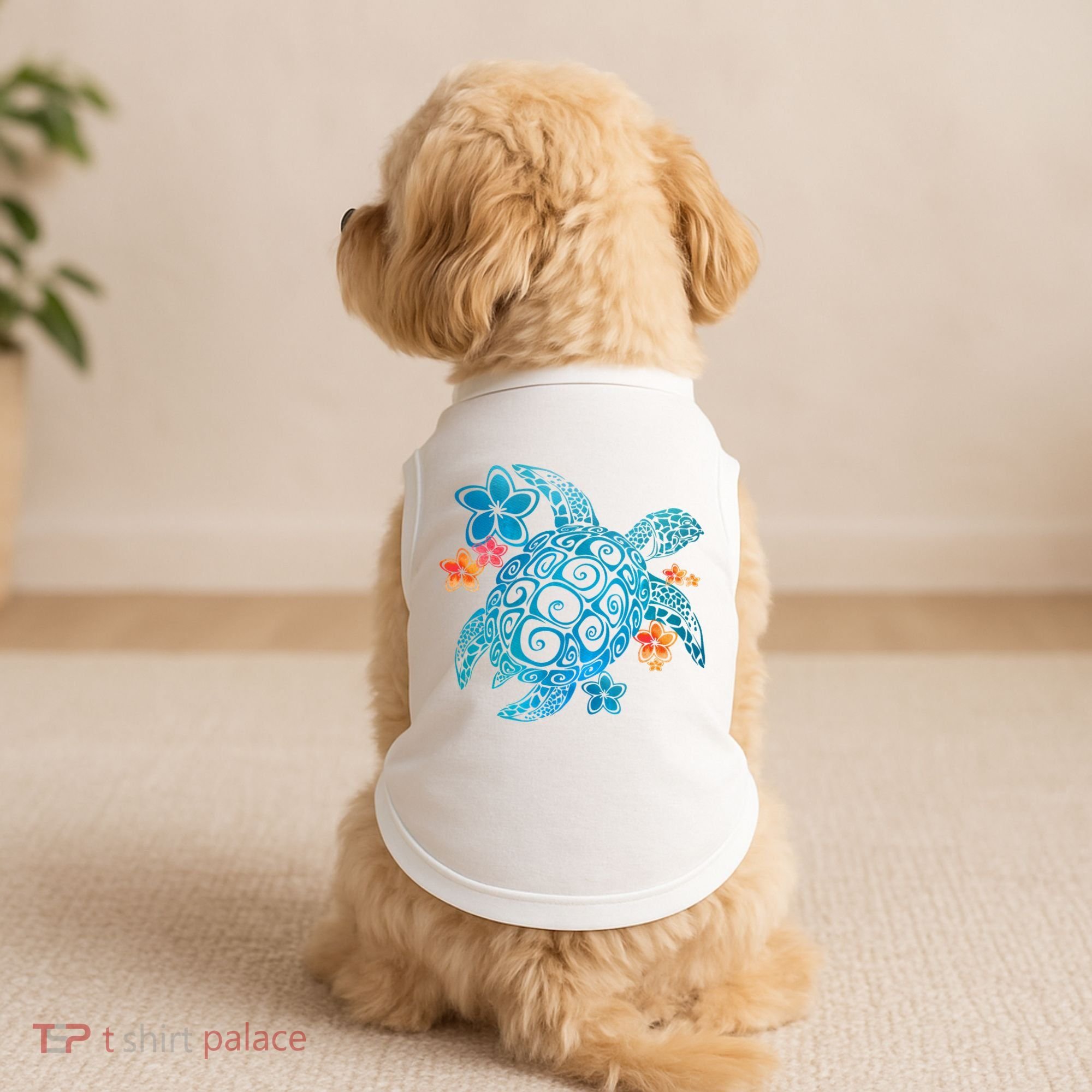 Sea Turtle Floral Tropical Pattern Doggie Tank